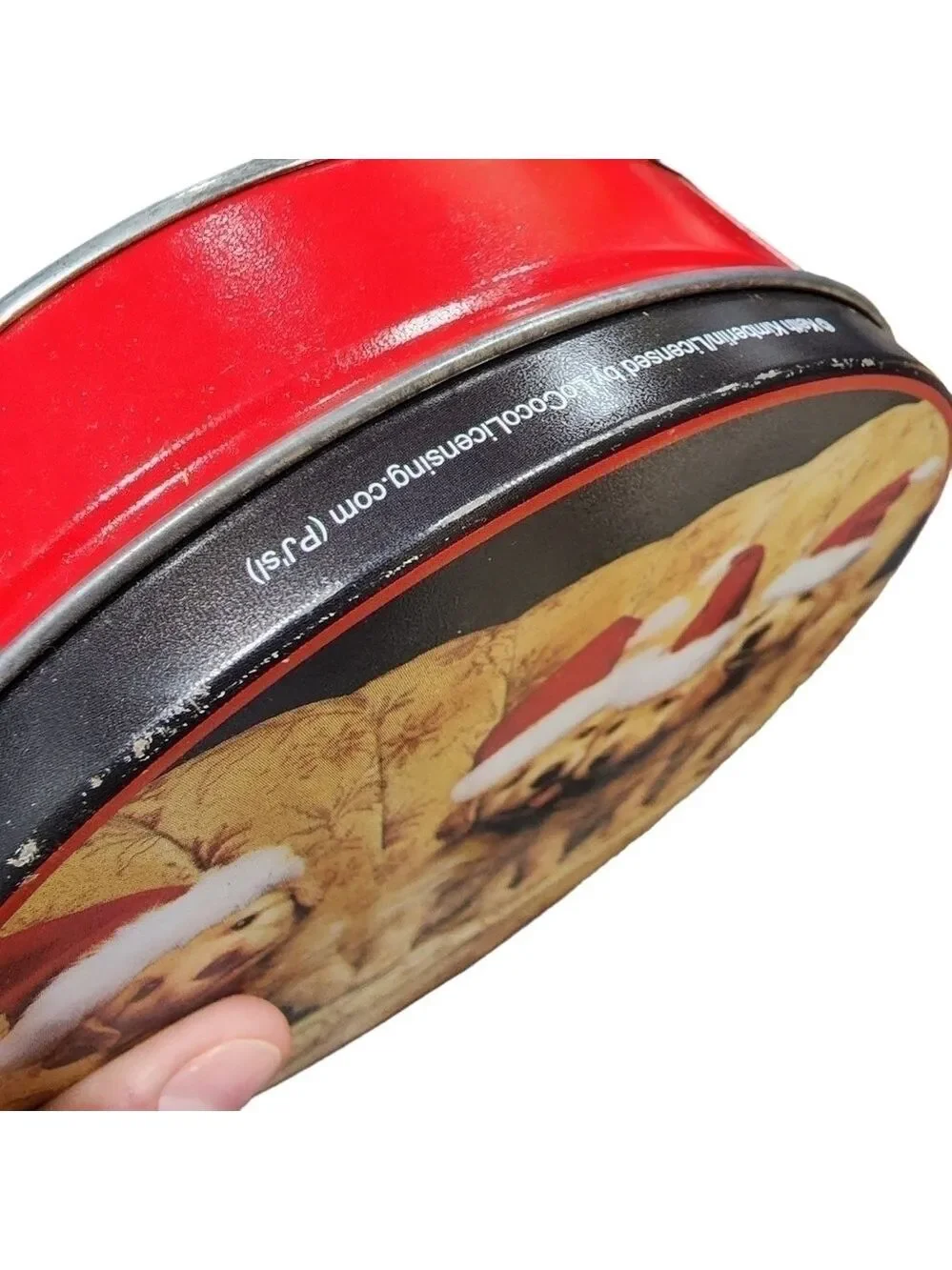 Vintage santa Hat Lab puppies cookie tin 6.5
